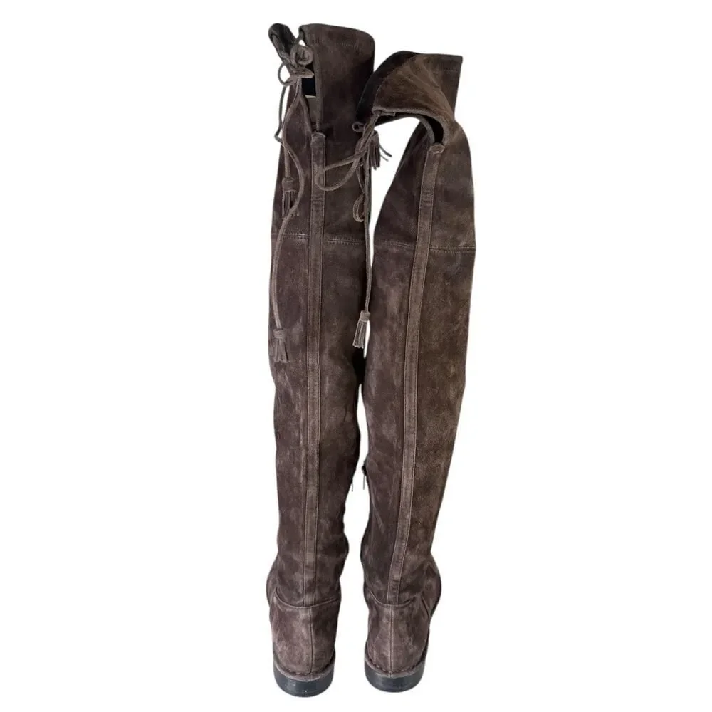 Frye Brown Suede Over-the-Knee Flat Boots with Tie Detail Size 7M